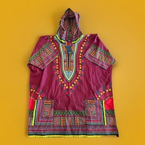 Tia Dashiki Hooded Tribal Design Shirt New With Tags “This Is Africa”  One Size